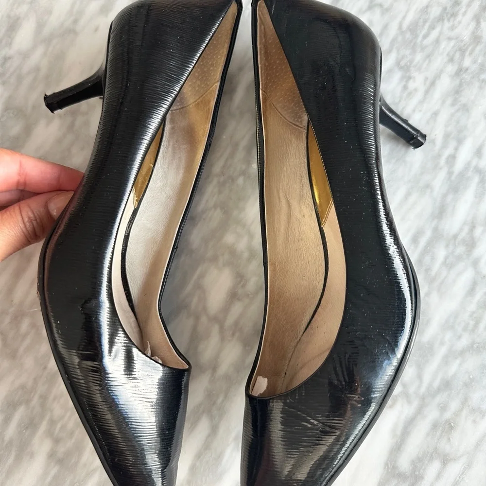 Michael Kors Black Patent Leather Pointed Low Kitten Heels - Picture 5 of 11